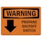 Signmission OSHA Warning Sign, 10" H, Rigid Plastic, Propane Shutoff Switch (Down Arrow) With Symbol, Landscape OS-WS-P-1014-L-12348 - alternate 1